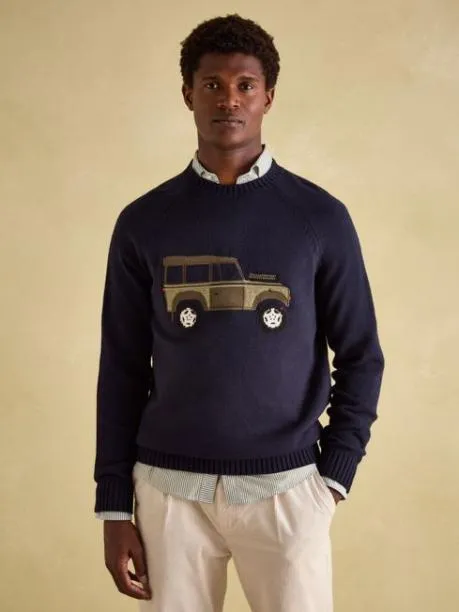 Jumpers and Knitwear Men Joules Navy Applique Crew Neck Jumper