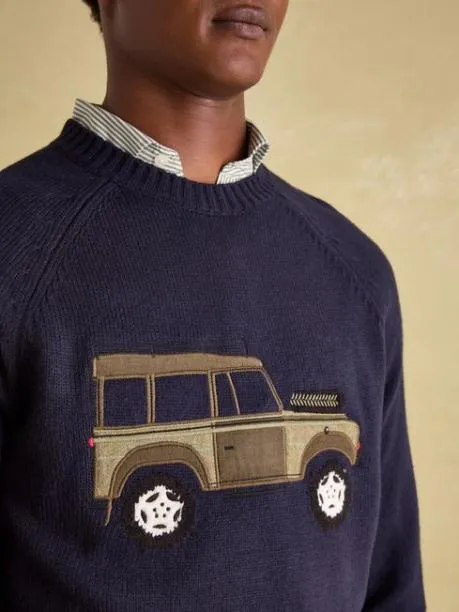 Jumpers and Knitwear Men Joules Navy Applique Crew Neck Jumper