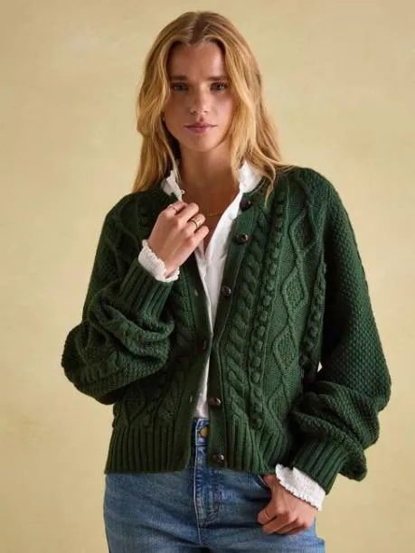 Jumpers and Knitwear Women Joules Green Cable Knit Cardigan