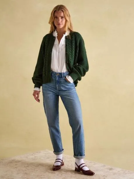 Jumpers and Knitwear Women Joules Green Cable Knit Cardigan