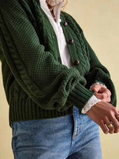 Jumpers and Knitwear Women Joules Green Cable Knit Cardigan