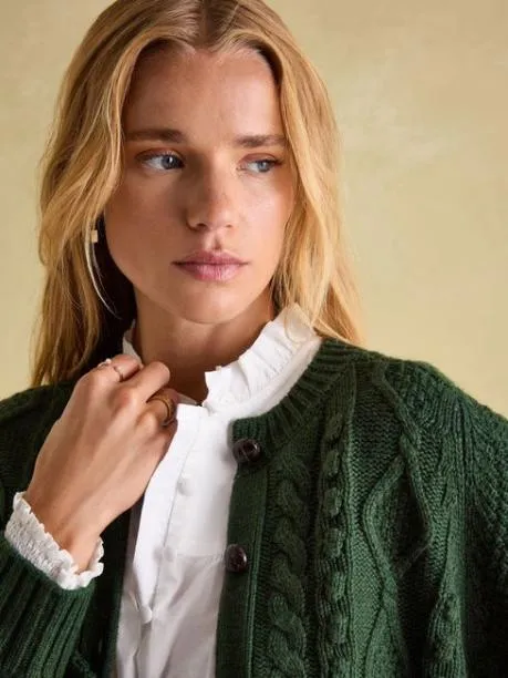 Jumpers and Knitwear Women Joules Green Cable Knit Cardigan