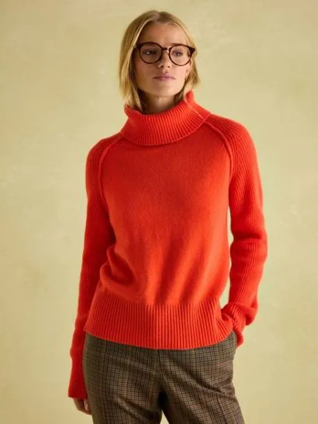 Jumpers and Knitwear Women Joules Orange Merino Wool Jumper With Detachable Roll Neck