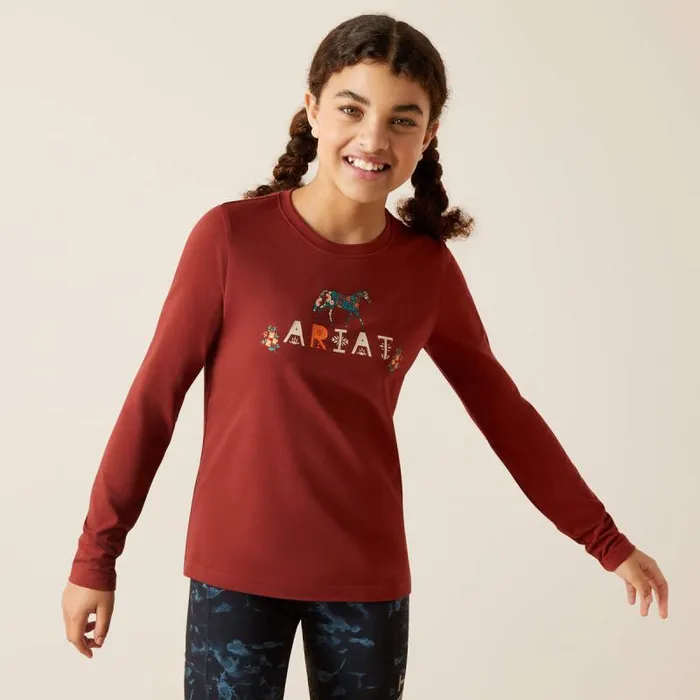 Kids English Riding Clothing Ariat Blossom Pony TShirt Fired Brick