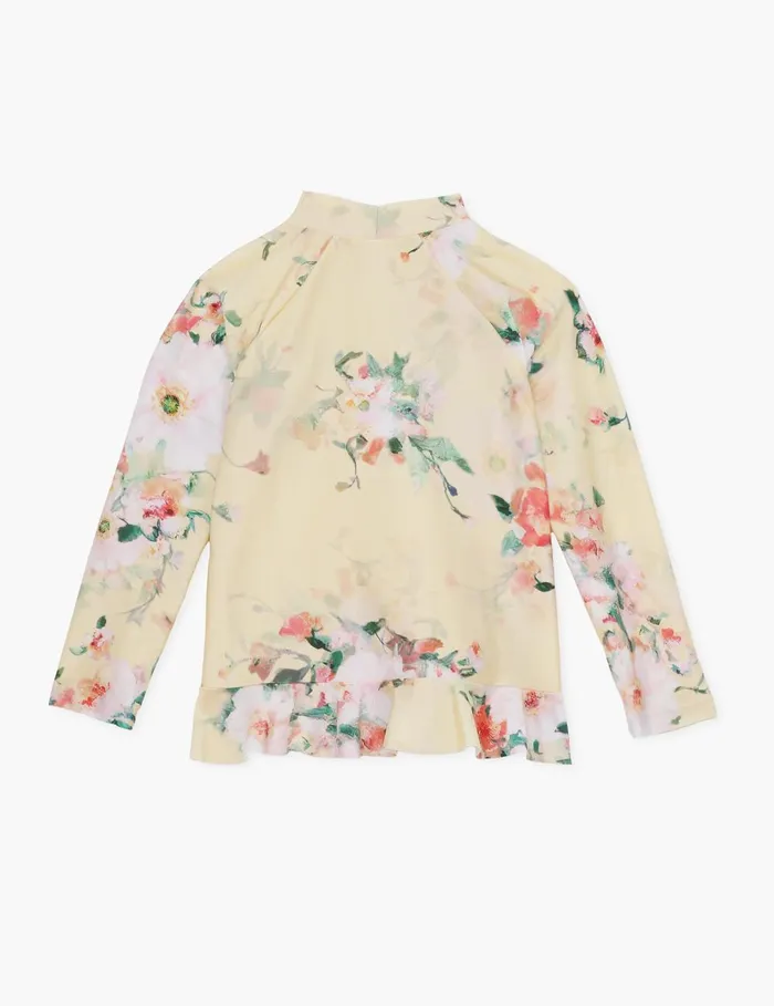 Kids Swimwear Zimmermann Everley Frill Rashie Yellow Watercolour Floral
