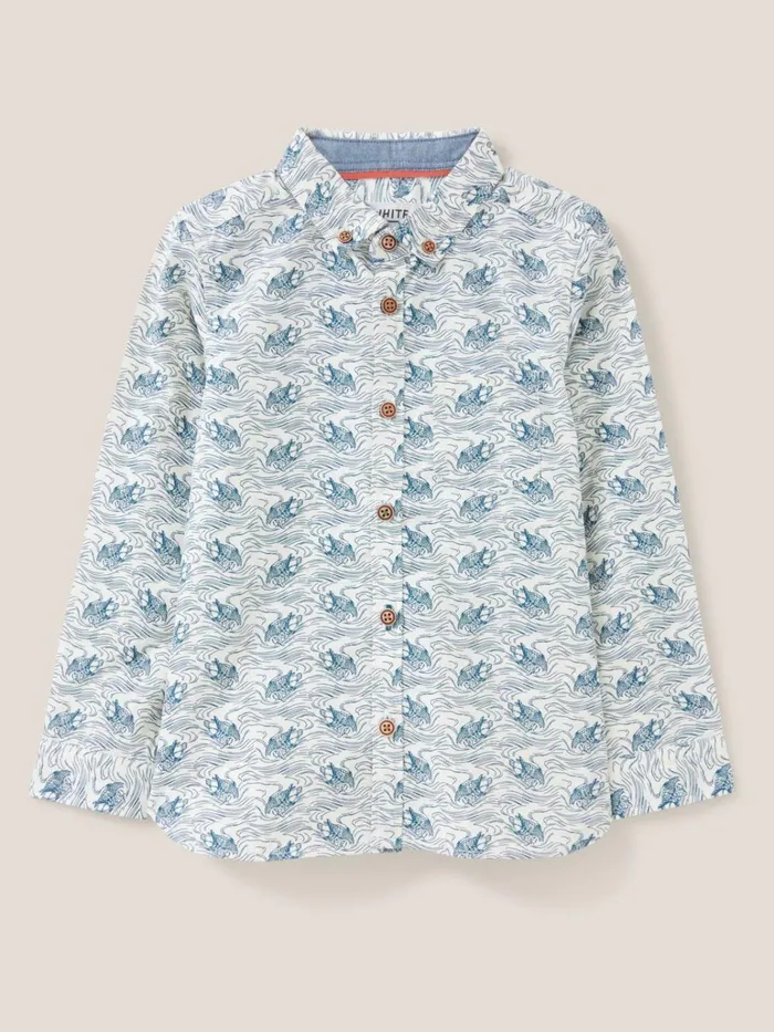 Kids White Stuff Shirts Duck Printed Cotton Shirt White Print