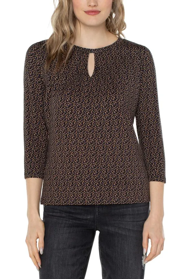 KNIT TOPS Women Liverpool Los Angeles CREW NECK TOP WITH PLEATED FRONT Micro Pebble Print KNIT TOPS Women Liverpool Los Angeles CREW NECK TOP WITH PLEATED FRONT Micro Pebble Print