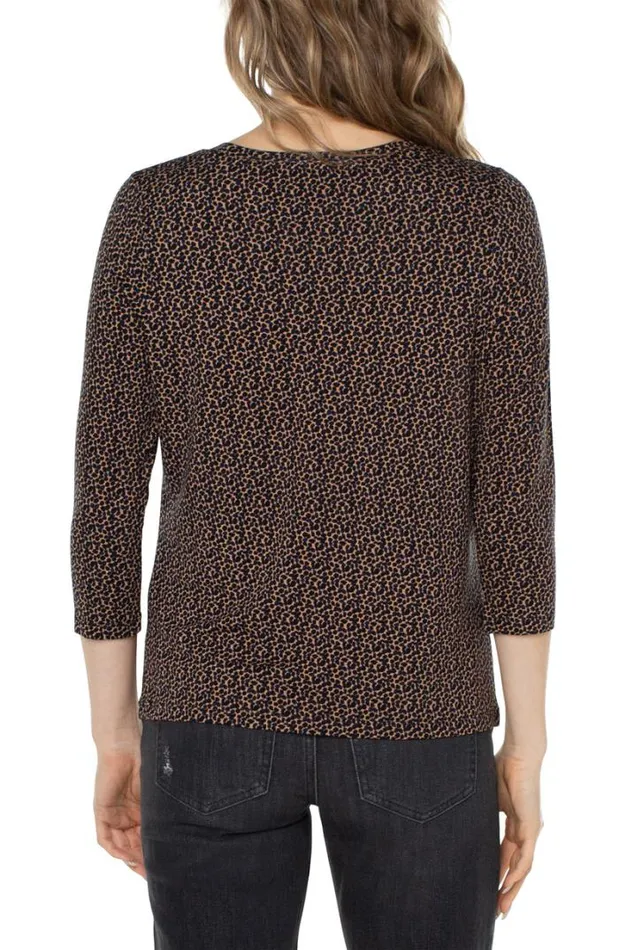 KNIT TOPS Women Liverpool Los Angeles CREW NECK TOP WITH PLEATED FRONT Micro Pebble Print