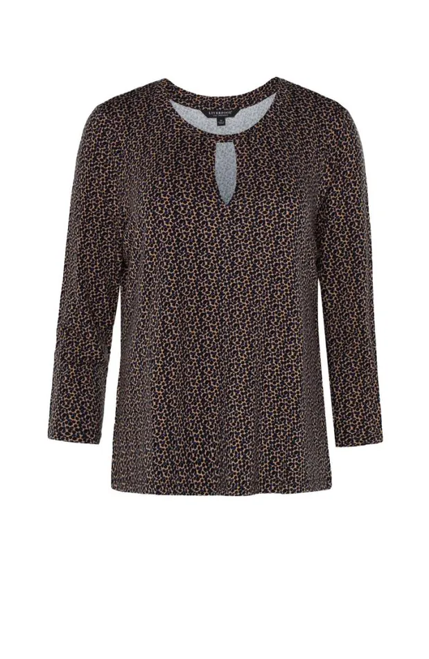 KNIT TOPS Women Liverpool Los Angeles CREW NECK TOP WITH PLEATED FRONT Micro Pebble Print