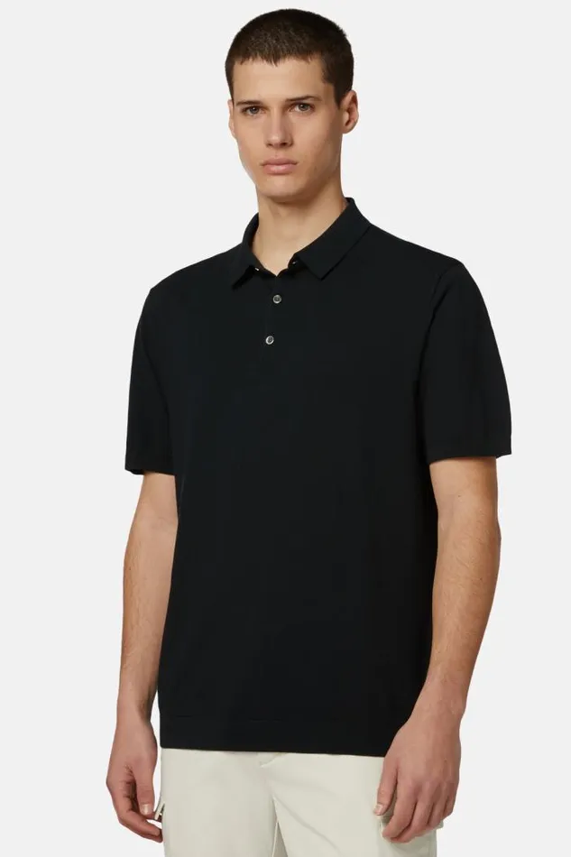 Knitwear Men Boggi Milano Black Cotton Crepe Knit Polo Shirt Black Knitwear Men Boggi Milano Black Cotton Crepe Knit Polo Shirt Black