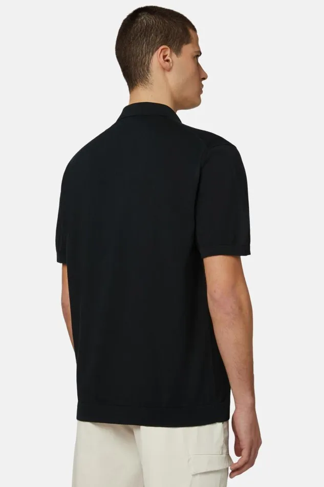 Knitwear Men Boggi Milano Black Cotton Crepe Knit Polo Shirt Black Knitwear Men Boggi Milano Black Cotton Crepe Knit Polo Shirt Black