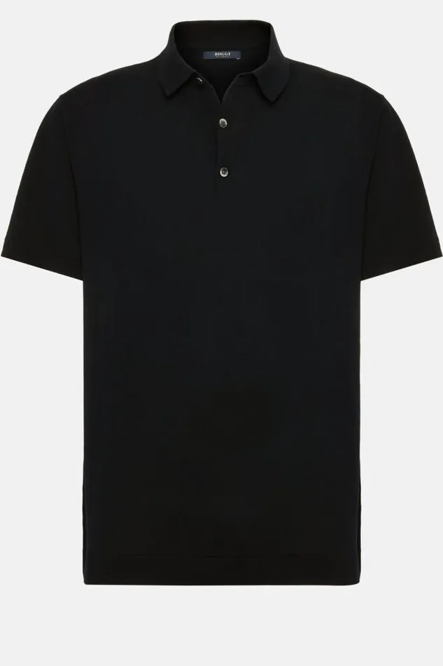 Knitwear Men Boggi Milano Black Cotton Crepe Knit Polo Shirt Black Knitwear Men Boggi Milano Black Cotton Crepe Knit Polo Shirt Black