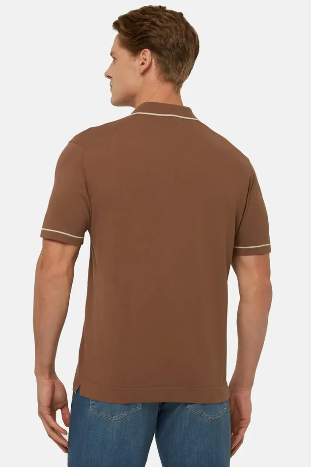 Knitwear Men Boggi Milano Brown Cotton Crepe Knit Polo Shirt Brown Knitwear Men Boggi Milano Brown Cotton Crepe Knit Polo Shirt Brown