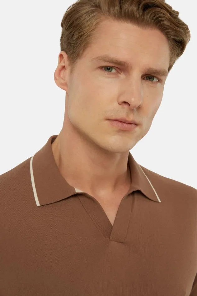 Knitwear Men Boggi Milano Brown Cotton Crepe Knit Polo Shirt Brown Knitwear Men Boggi Milano Brown Cotton Crepe Knit Polo Shirt Brown
