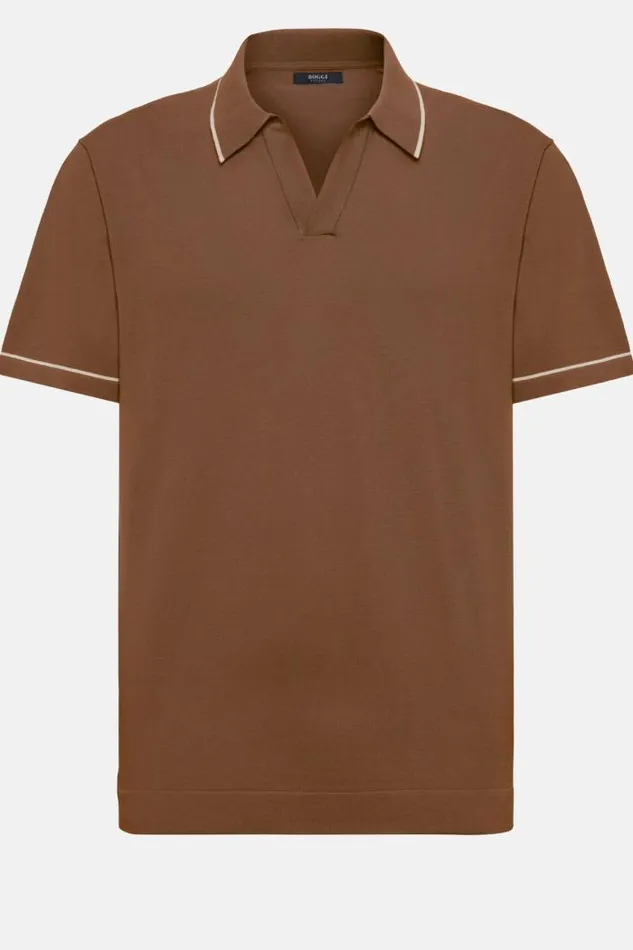 Knitwear Men Boggi Milano Brown Cotton Crepe Knit Polo Shirt Brown Knitwear Men Boggi Milano Brown Cotton Crepe Knit Polo Shirt Brown