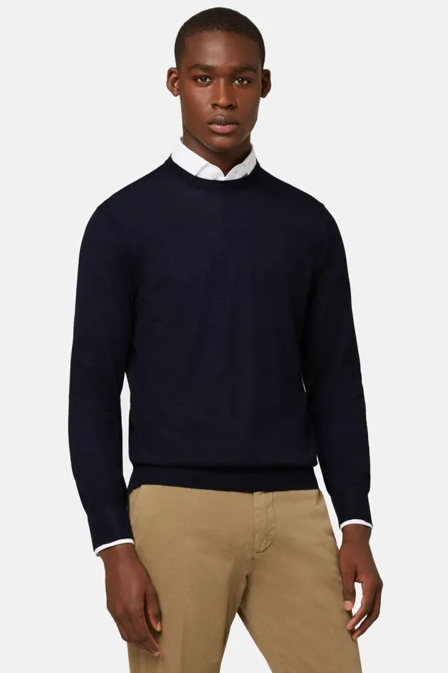 Knitwear Men Boggi Milano Navy Super Fine Cashmere Crew Neck Jumper Navy Blue Knitwear Men Boggi Milano Navy Super Fine Cashmere Crew Neck Jumper Navy Blue