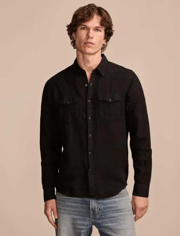Linen Masa Western Long Sleeve Shirt Phantom Men Lucky Brand Shirts and Tops