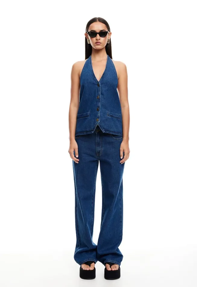 Lioness Fashion HILLS HALTER Dark Denim Women Tops