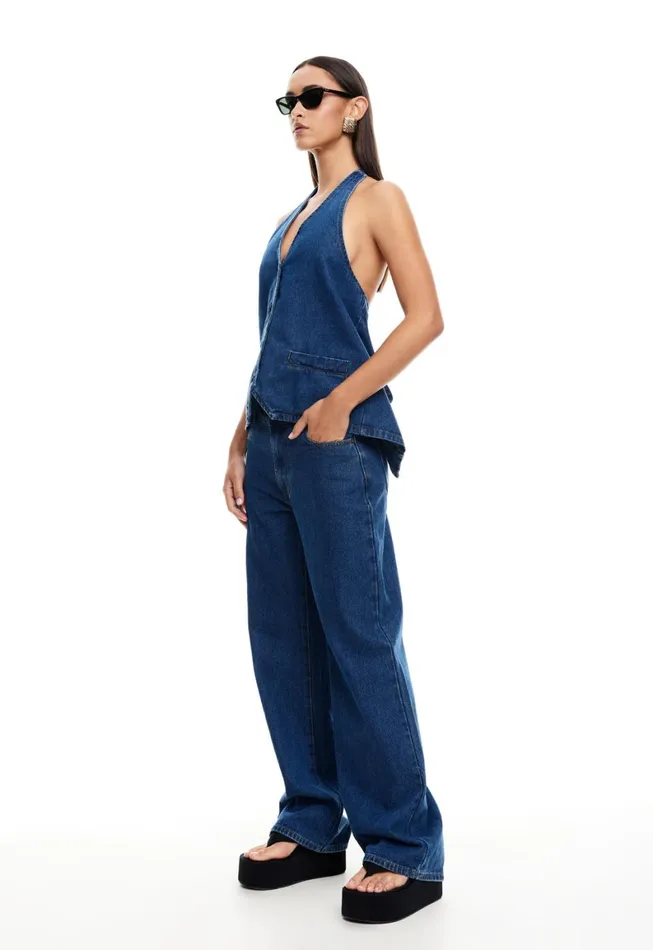 Lioness Fashion HILLS HALTER Dark Denim Women Tops