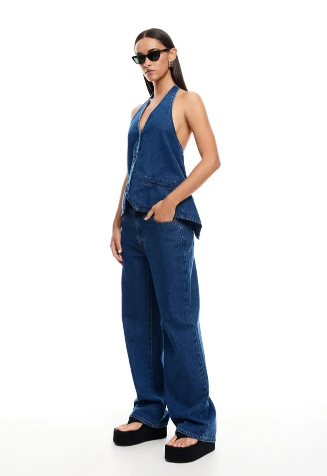 Lioness Fashion HILLS HALTER Dark Denim Women Tops