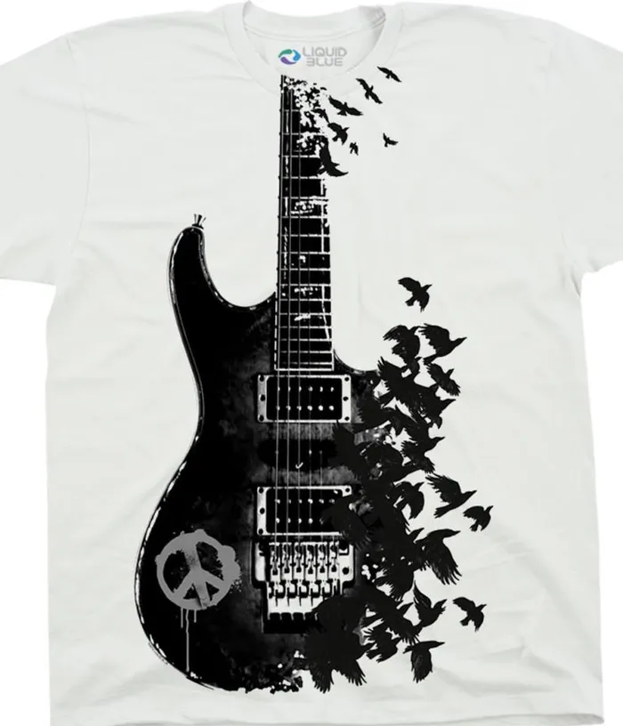 Liquid Blue TShirt Men Crow Guitar White TShirt