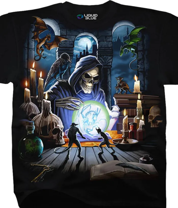 Liquid Blue TShirt Men Reaper Spell Black TShirt