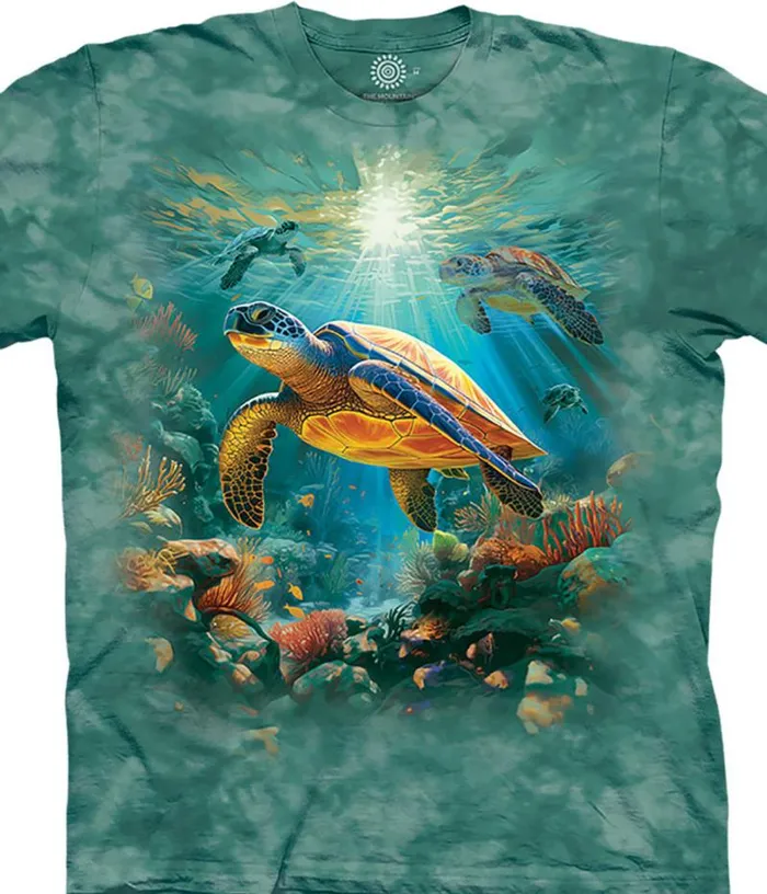 Liquid Blue TShirt Men Sea Turtle Journey Classic Cotton TShirt