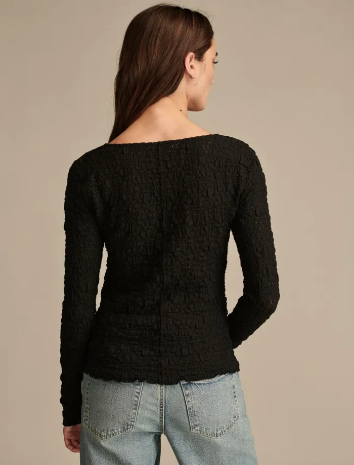 Long Sleeve Textured Top Jet Black Women Lucky Brand Knit Tops