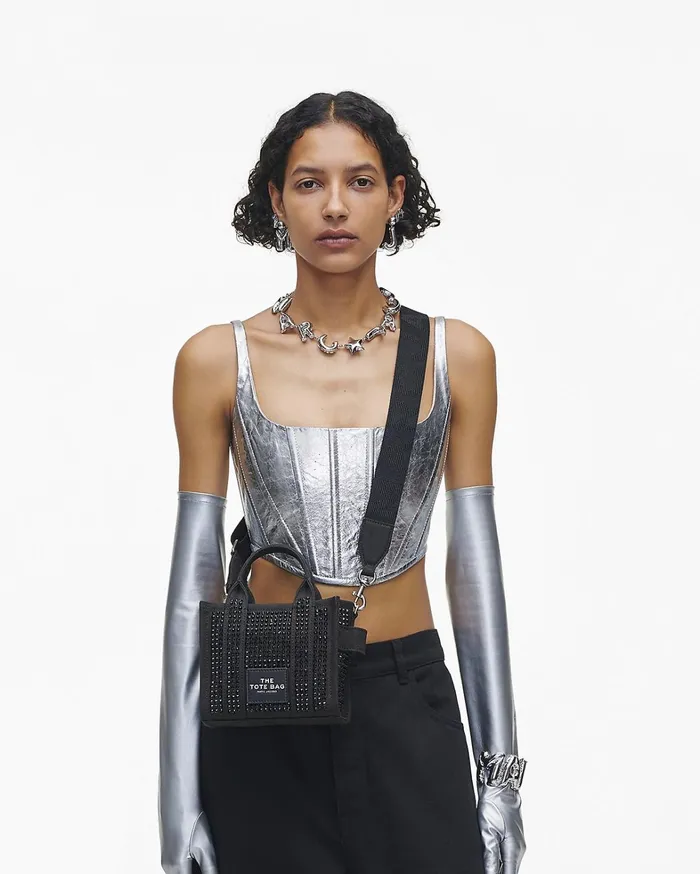 Marc Jacobs Mini Bags Women The Crystal Canvas Crossbody Tote Bag Black Crystal