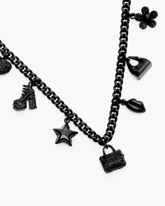 Marc Jacobs Necklaces Women Mini Icon Pave Charm Necklace Blackblack Crystal