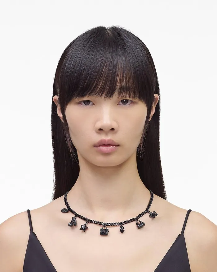 Marc Jacobs Necklaces Women Mini Icon Pave Charm Necklace Blackblack Crystal
