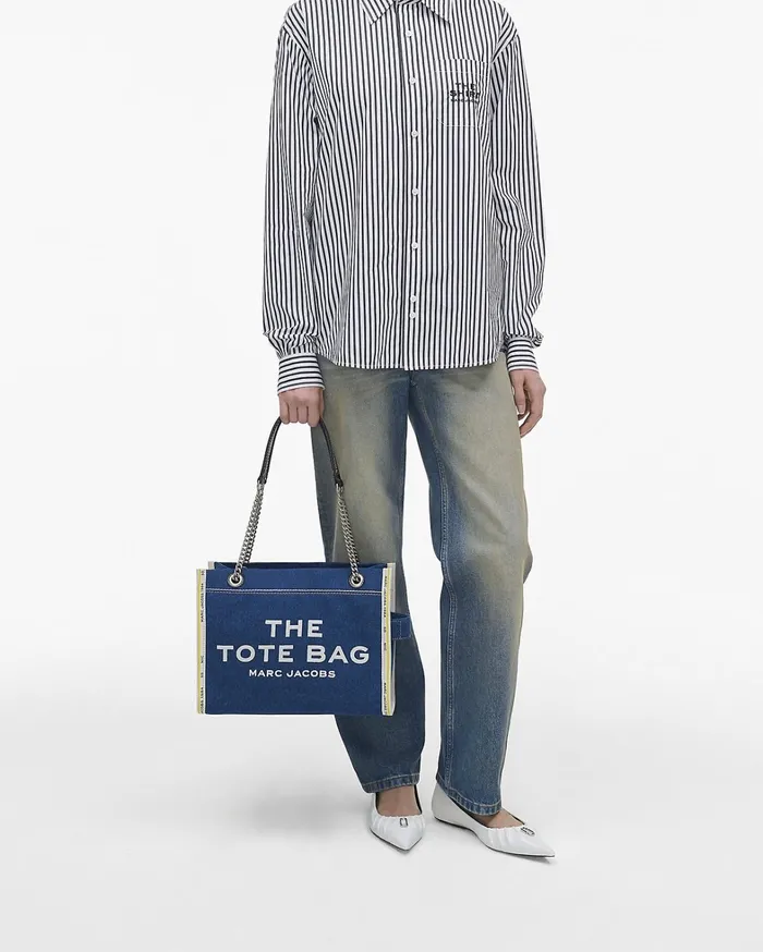 Marc Jacobs The Tote Bag Women The Denim Chain Medium Tote Bag Dark Wash