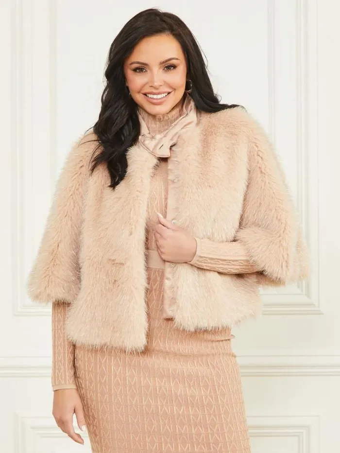 Marciano Amber FauxFur Top Pastel Pink With Silver L Women Jackets