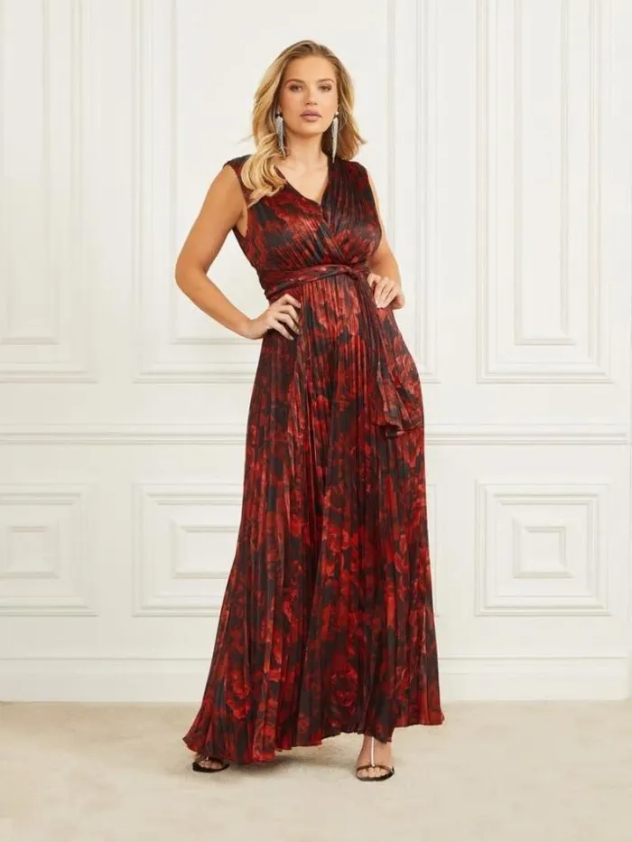 Marciano Annika Pleated Maxi Dress Passion Flower Print Women Dresses
