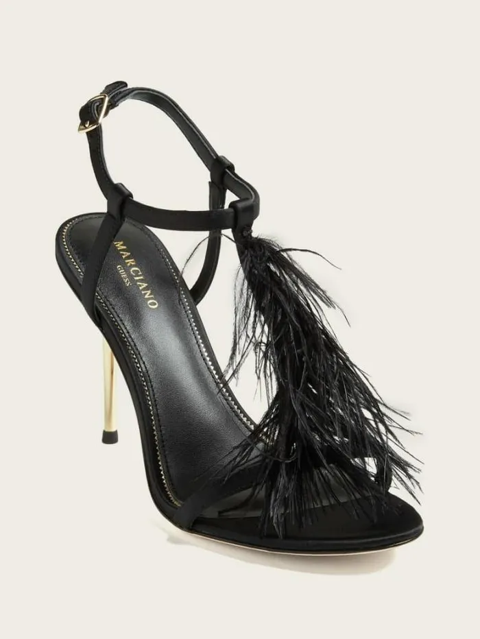 Marciano Reyon Feather Satin Heel Black Women Shoes