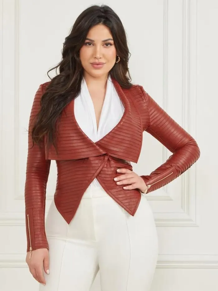 Marciano Shayna Drape Leather Jacket Dark Jam Red Women Jackets