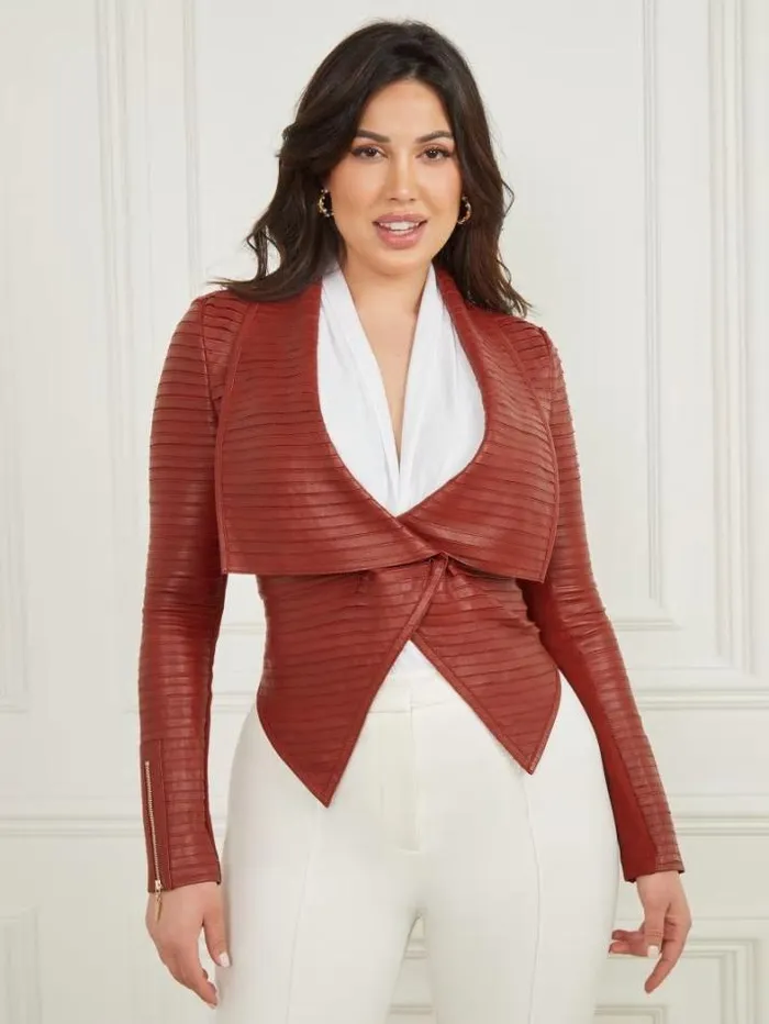 Marciano Shayna Drape Leather Jacket Dark Jam Red Women Jackets Marciano Shayna Drape Leather Jacket Dark Jam Red Women Jackets
