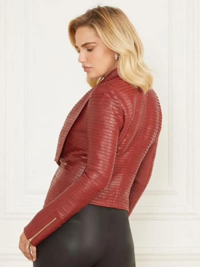 Marciano Shayna Drape Leather Jacket Dark Jam Red Women Jackets Marciano Shayna Drape Leather Jacket Dark Jam Red Women Jackets