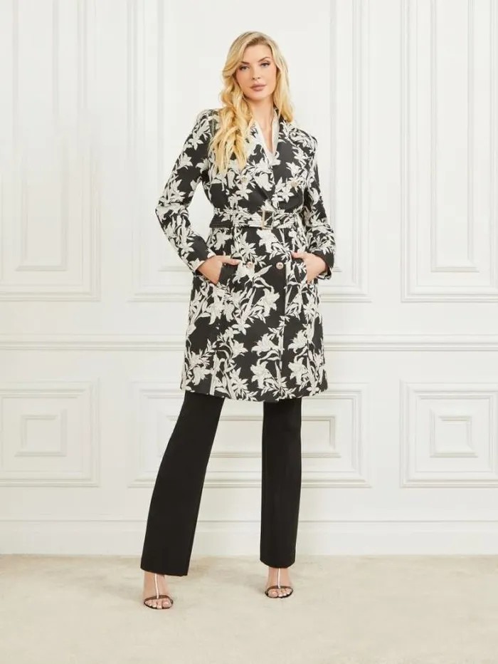 Marciano Sunburst Trench Coat Sunburst Black Print Women Jackets