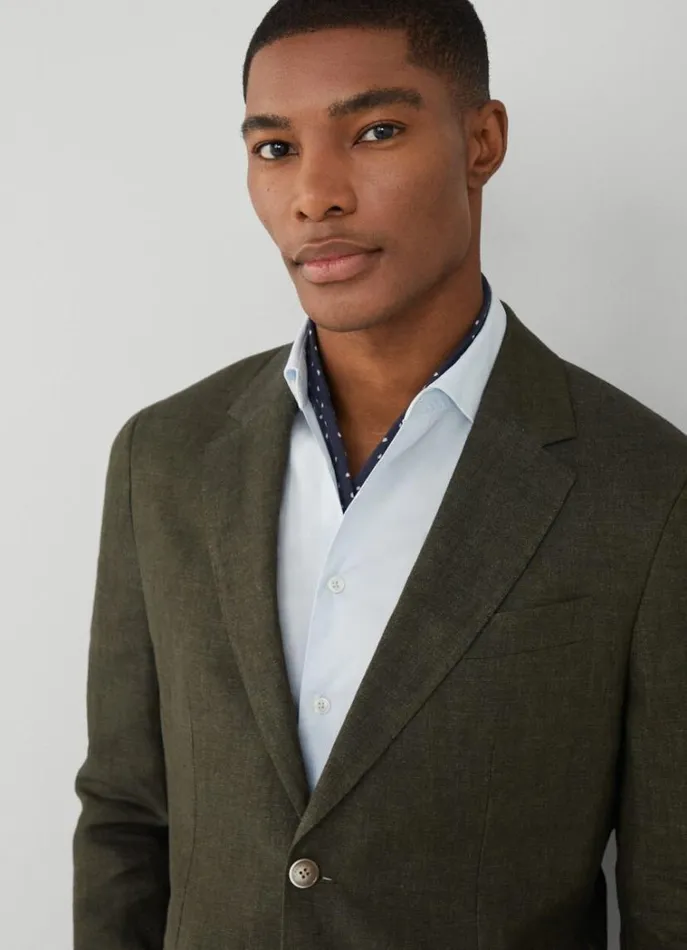 Men Blazers Hackett London Classic Fit Linen Blazer Khaki