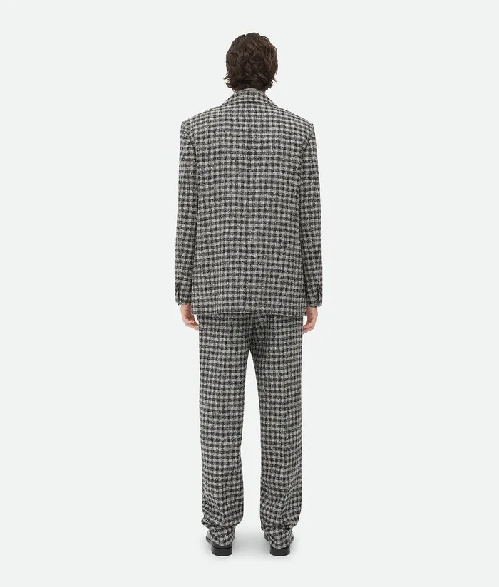 Men Bottega Veneta Jackets Boucle Gingham Wool Jacket Blackpearlkhaki