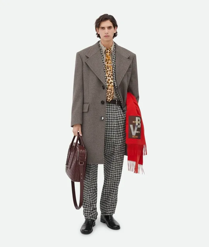 Men Bottega Veneta Jackets Boucle Gingham Wool Jacket Blackpearlkhaki