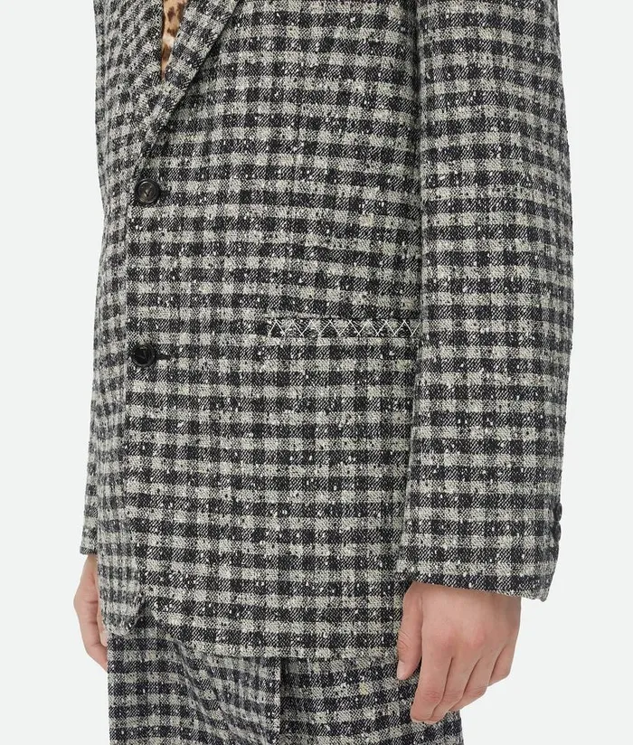 Men Bottega Veneta Jackets Boucle Gingham Wool Jacket Blackpearlkhaki
