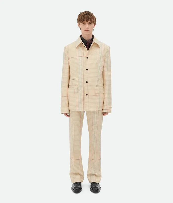 Men Bottega Veneta Jackets Notebook Wool Twill Jacket Beigepinkblue