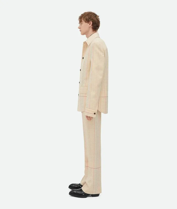 Men Bottega Veneta Jackets Notebook Wool Twill Jacket Beigepinkblue