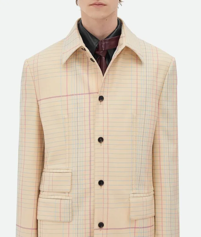 Men Bottega Veneta Jackets Notebook Wool Twill Jacket Beigepinkblue