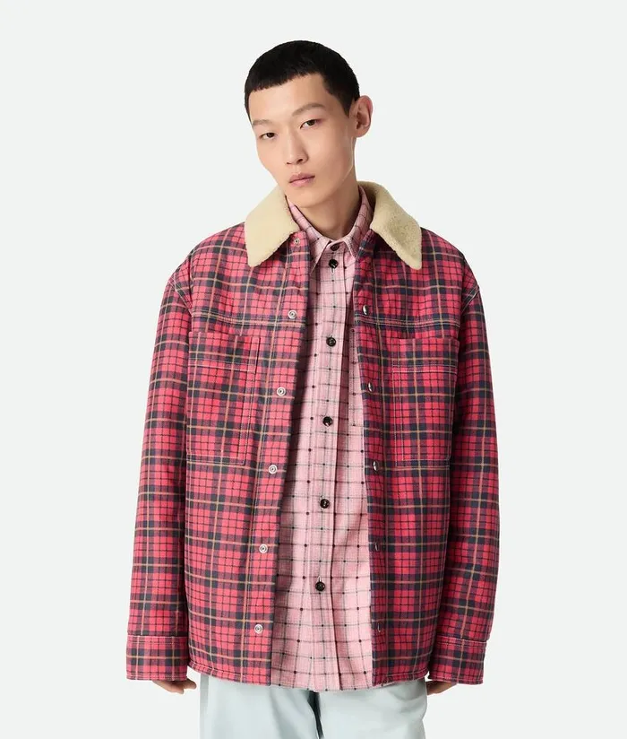 Men Bottega Veneta Jackets Printed Shearling Blouson Redblack