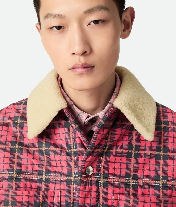 Men Bottega Veneta Jackets Printed Shearling Blouson Redblack