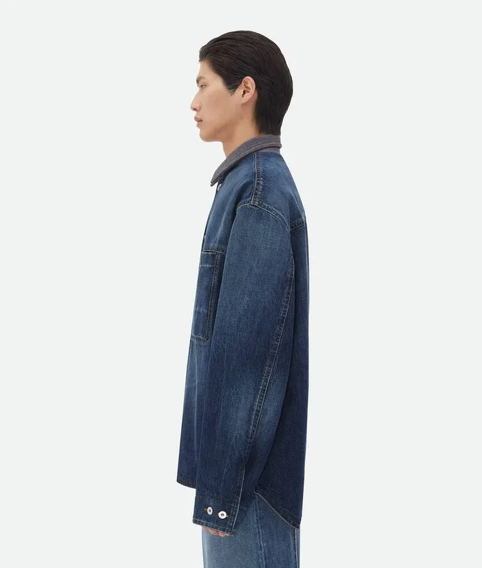 Men Bottega Veneta Jackets Reversible Wool Denim Jacket Mid Bluegrey Melange
