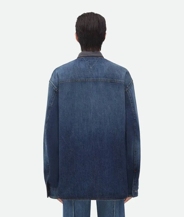 Men Bottega Veneta Jackets Reversible Wool Denim Jacket Mid Bluegrey Melange